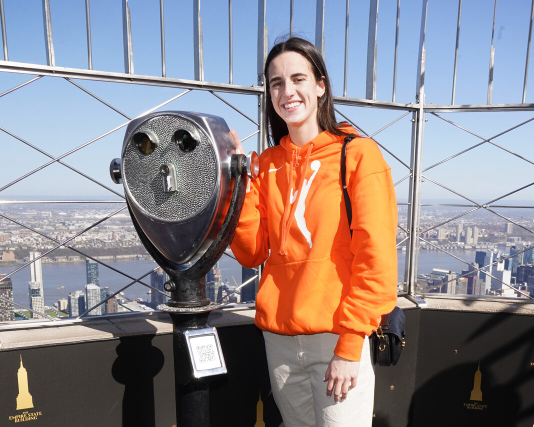 Caitlin Clark at the Empire State Building in Celebration of the WNBA Draft, New York, USA in April 2024